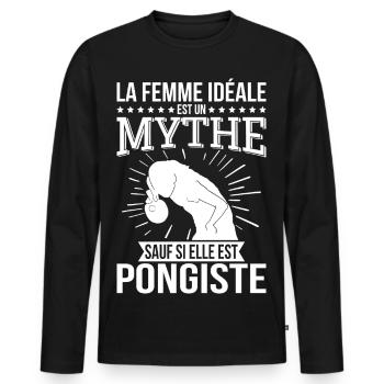Die ideale Frau, ein Mythos, es sei denn, sie ist Tischtennisspielerin - Männer Premium Bio Langarmshirt - Schwarz - Vorne - Nico (187cm)