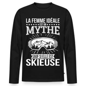 The ideal woman, a myth unless she is a skier - Men's Premium Organic Long Sleeve Shirt - black - Front - Nico (187cm)