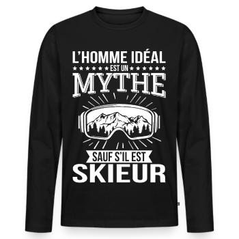 The ideal man is a myth unless he is a skier - Men's Premium Organic Long Sleeve Shirt - black - Front - Nico (187cm)
