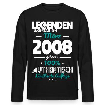 18. Geburtstag - Legenden wurden im März 2008 - Männer Premium Bio Langarmshirt - Schwarz - Vorne - Nico (187cm)
