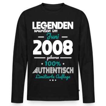 18. Geburtstag - Legenden wurden im Juni 2008 - Männer Premium Bio Langarmshirt - Schwarz - Vorne - Nico (187cm)