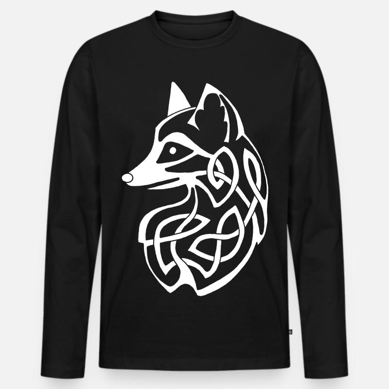 Weißer Keltischer Fuchs - Männer Premium Bio Langarmshirt - Schwarz