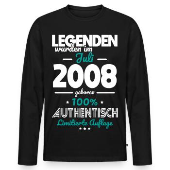 18. Geburtstag - Legenden wurden im Juli 2008 - Männer Premium Bio Langarmshirt - Schwarz - Vorne - Nico (187cm)