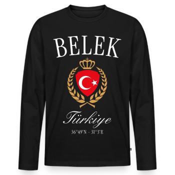 Belek Türkei Wappen Krone – Reise Souvenir - Männer Premium Bio Langarmshirt - Schwarz - Vorne - Nico (187cm)