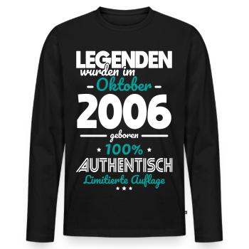 20. Geburtstag - Legenden wurden im Oktober 2006 - Männer Premium Bio Langarmshirt - Schwarz - Vorne - Nico (187cm)