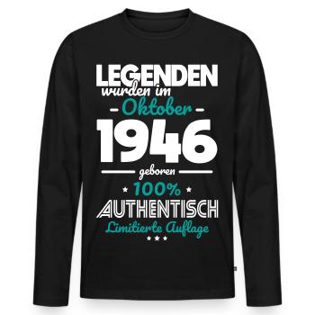 80. Geburtstag - Legenden wurden im Oktober 1946 - Männer Premium Bio Langarmshirt - Schwarz - Vorne - Nico (187cm)