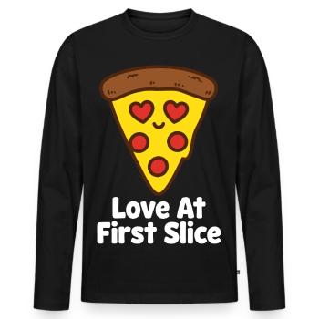 Love At First Slice Pizza - Men's Premium Organic Long Sleeve Shirt - black - Front - Nico (187cm)