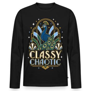 Classy Chaotic Pfau Art Deco - Männer Premium Bio Langarmshirt - Schwarz - Vorne - Nico (187cm)