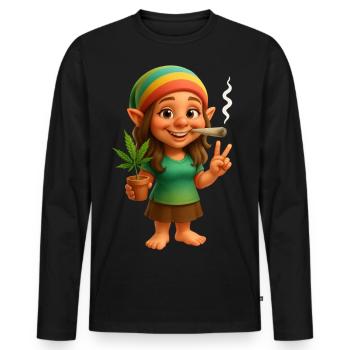 Kiffende Zwergin mit Cannabispflanze - Männer Premium Bio Langarmshirt - Schwarz - Vorne - Nico (187cm)
