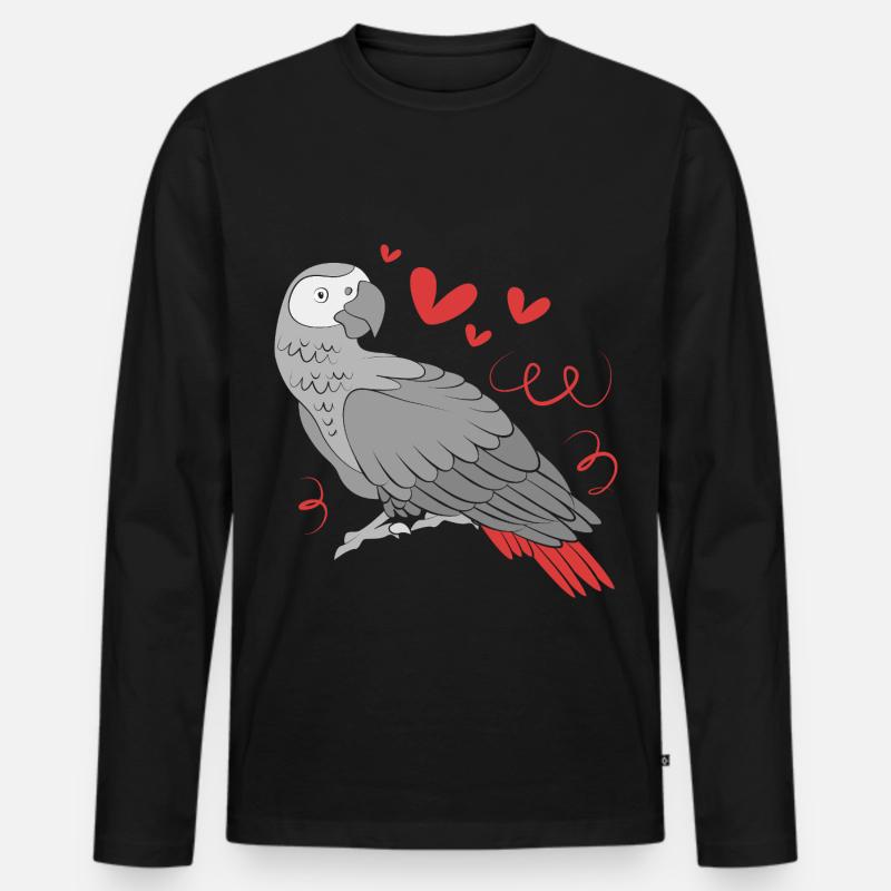 Papagei Grau - Männer Premium Bio Langarmshirt - Schwarz