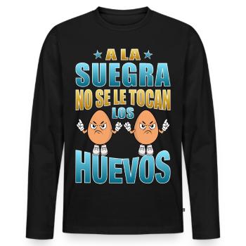 Die Schwiegermutter rührt ihre Eier nicht an - Männer Premium Bio Langarmshirt - Schwarz - Vorne - Nico (187cm)