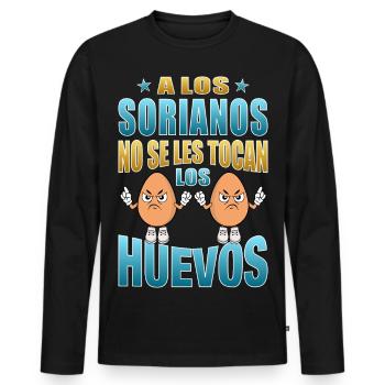 Die Einwohner von Soria rühren ihre Eier nicht an - Männer Premium Bio Langarmshirt - Schwarz - Vorne - Nico (187cm)