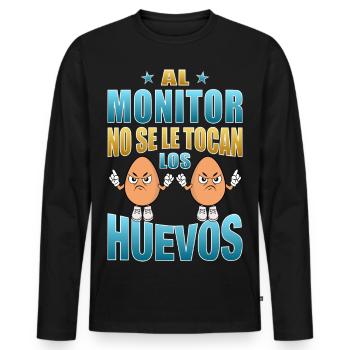 Der Monitor rührt seine Eier nicht an - Männer Premium Bio Langarmshirt - Schwarz - Vorne - Nico (187cm)