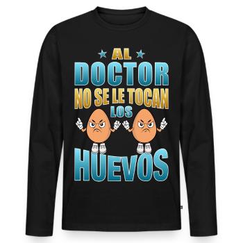 Der Arzt rührt seine Eier nicht an - Männer Premium Bio Langarmshirt - Schwarz - Vorne - Nico (187cm)