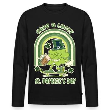 ST. Patrick's Day Skater Clover - Men's Premium Organic Long Sleeve Shirt - black - Front - Nico (187cm)