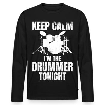 Je suis le batteur ce soir - T-shirt manches longues Premium bio Homme - noir - Devant - Nico (187cm)