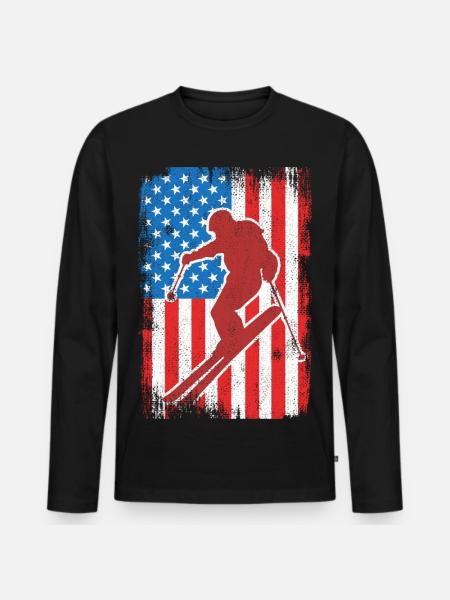 USA Patriotic Skier - Men's Premium Organic Long Sleeve Shirt - black