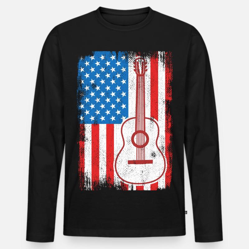 US Flagge Gitarrist - Männer Premium Bio Langarmshirt - Schwarz