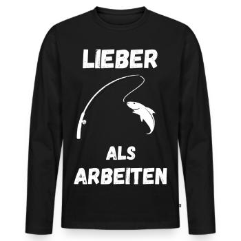 Fishing T-Shirt – Better fishing than working - Men's Premium Organic Long Sleeve Shirt - black - Front - Nico (187cm)