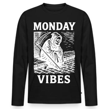 Monday Vibes – Grim Reaper in Wooden Hatching - Men's Premium Organic Long Sleeve Shirt - black - Front - Nico (187cm)