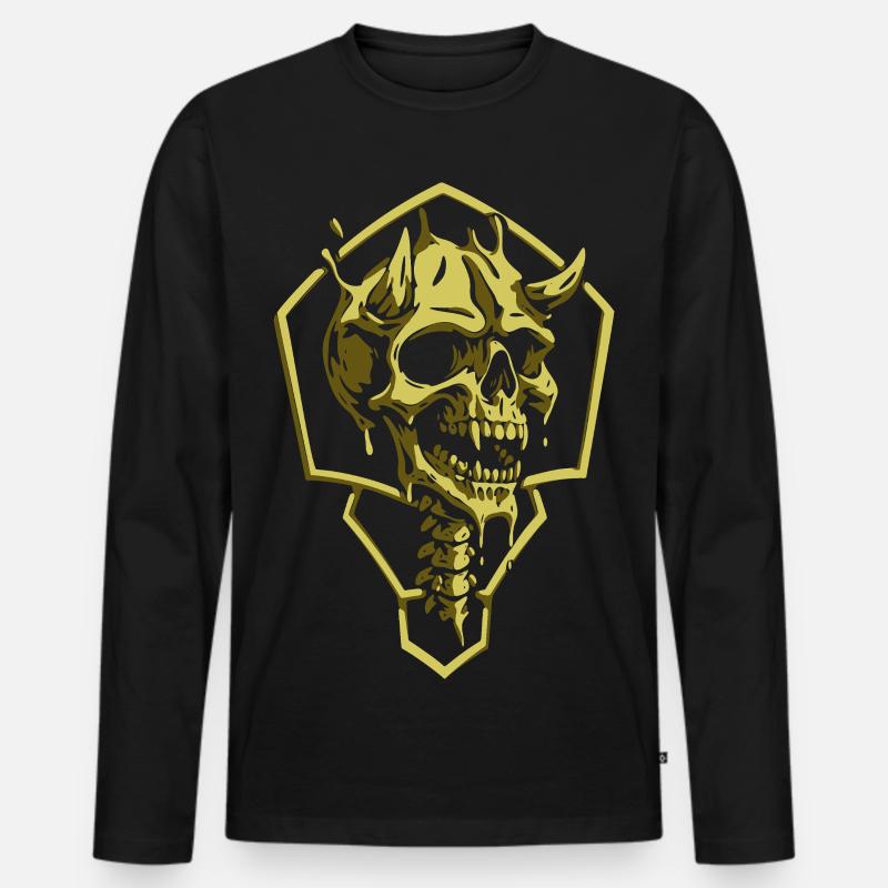 Goldener geometrischer Schädel - Männer Premium Bio Langarmshirt - Schwarz