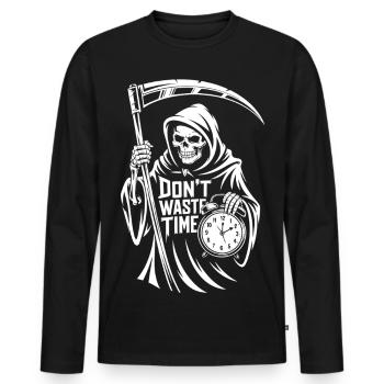 Sensenmann Uhr – Don't Waste Time Motiv - Männer Premium Bio Langarmshirt - Schwarz - Vorne - Nico (187cm)