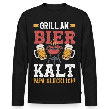 Grillmeister Geschenk Fleisch Wurst & Bier - Männer Premium Bio Langarmshirt - Schwarz - Vorne - Nico (187cm)
