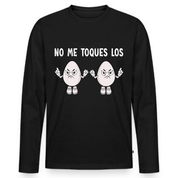 Ne touche pas mes couilles - T-shirt manches longues Premium bio Homme - noir - Devant - Nico (187cm)