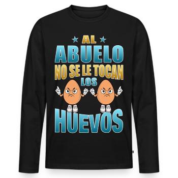 Papi ne touche pas ses couilles - T-shirt manches longues Premium bio Homme - noir - Devant - Nico (187cm)