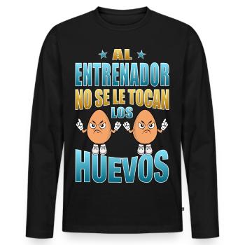 Der Trainer berührt seine Eier nicht - Männer Premium Bio Langarmshirt - Schwarz - Vorne - Nico (187cm)