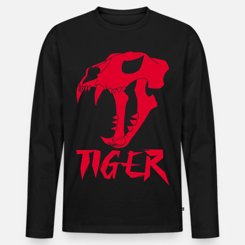 Roter Tiger-Schädel - Männer Premium Bio Langarmshirt - Schwarz