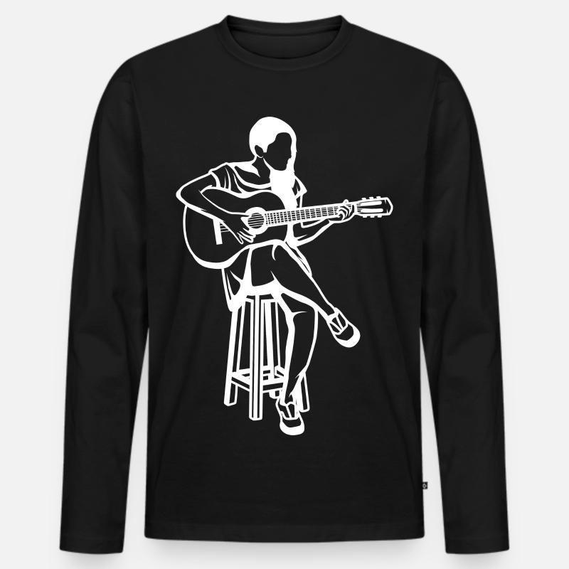 Gitarre Mädchen Zeichnung - Männer Premium Bio Langarmshirt - Schwarz