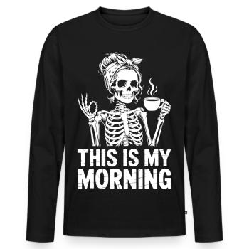 Skeleton Coffee Morning Greeting - Men's Premium Organic Long Sleeve Shirt - black - Front - Nico (187cm)