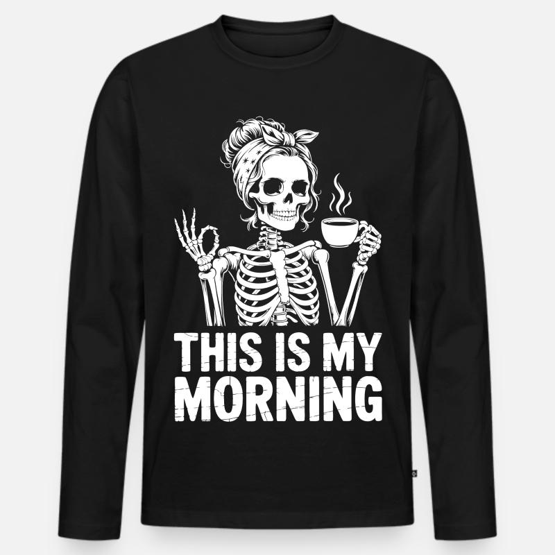 Skelett Kaffee Morgengruß - Männer Premium Bio Langarmshirt - Schwarz