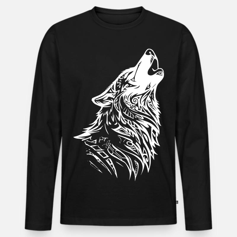 Kriegerischer Wolf mit Tribal-Design - Männer Premium Bio Langarmshirt - Schwarz