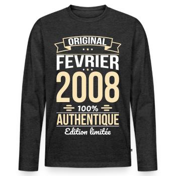 Anniversaire 18 ans - Original - Février 2008 - T-shirt manches longues Premium bio Homme - anthracite chiné - Devant - Nico (187cm)