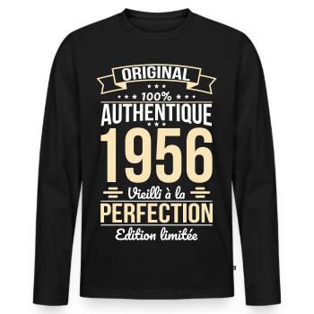 1956 – Aged to Perfection – Limited Edition - Men's Premium Organic Long Sleeve Shirt - black - Front - Nico (187cm)