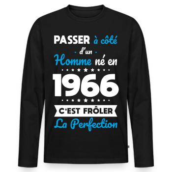 Born in 1966 – Coming close to perfection - Men's Premium Organic Long Sleeve Shirt - black - Front - Nico (187cm)