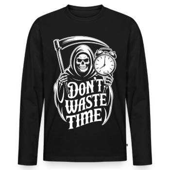 Sensenmann Uhr – Don't Waste Time Motiv - Männer Premium Bio Langarmshirt - Schwarz - Vorne - Nico (187cm)