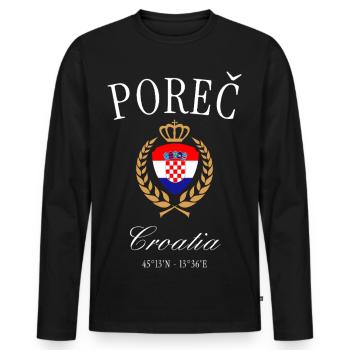 Poreč Kroatien Wappen Krone – Reise Souvenir - Männer Premium Bio Langarmshirt - Schwarz - Vorne - Nico (187cm)