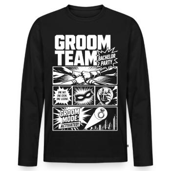 Bande dessinée de l’équipe de mariés sur l’enterrement de vie de garçon - T-shirt manches longues Premium bio Homme - noir - Devant - Nico (187cm)
