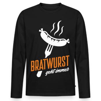 Grillmeister Geschenk Fleisch Wurst & Bier - Männer Premium Bio Langarmshirt - Schwarz - Vorne - Nico (187cm)
