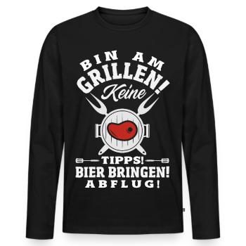 Grillmeister Geschenk Fleisch Wurst & Bier - Männer Premium Bio Langarmshirt - Schwarz - Vorne - Nico (187cm)