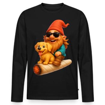 Cooler Zwerg mit Hund auf Joint fliegend - Weed - Männer Premium Bio Langarmshirt - Schwarz - Vorne - Nico (187cm)