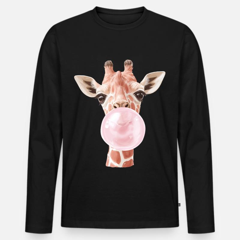 Lustige Giraffe Kaugummi Blase - Männer Premium Bio Langarmshirt - Schwarz