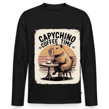 Capychino Coffee Time - Men's Premium Organic Long Sleeve Shirt - black - Front - Nico (187cm)