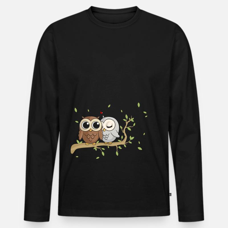 Verliebte Comic Eulen - Männer Premium Bio Langarmshirt - Schwarz