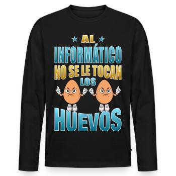 Der Informatiker rührt seine Eier nicht an - Männer Premium Bio Langarmshirt - Schwarz - Vorne - Nico (187cm)