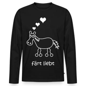 färt liebt, Liebe, Pferd verliebt, Herzen, Herz - Männer Premium Bio Langarmshirt - Schwarz - Vorne - Nico (187cm)