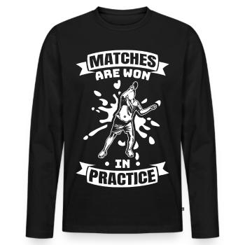 Citation de motivation pour le tennis de table - T-shirt manches longues Premium bio Homme - noir - Devant - Nico (187cm)